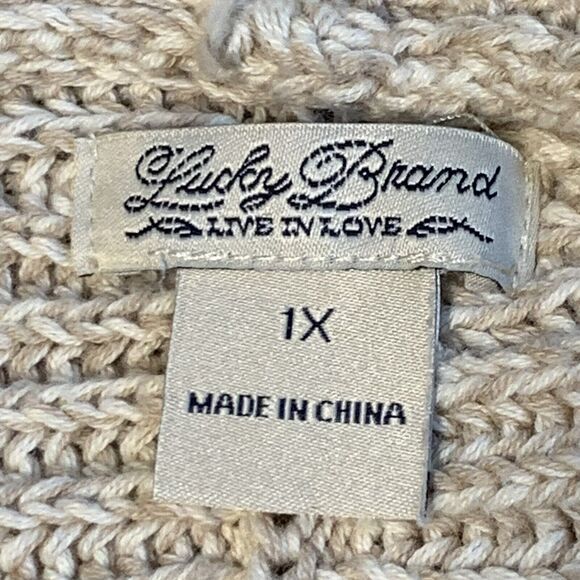 Lucky Brand Open Cardigan Women 1X Beige Knit Raglan Long Sleeve Pockets Q17 - Picture 10 of 16